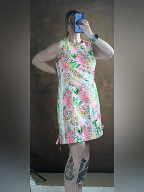 Lilly Pulitzer Pink Floral Shift Dress with Green Accents